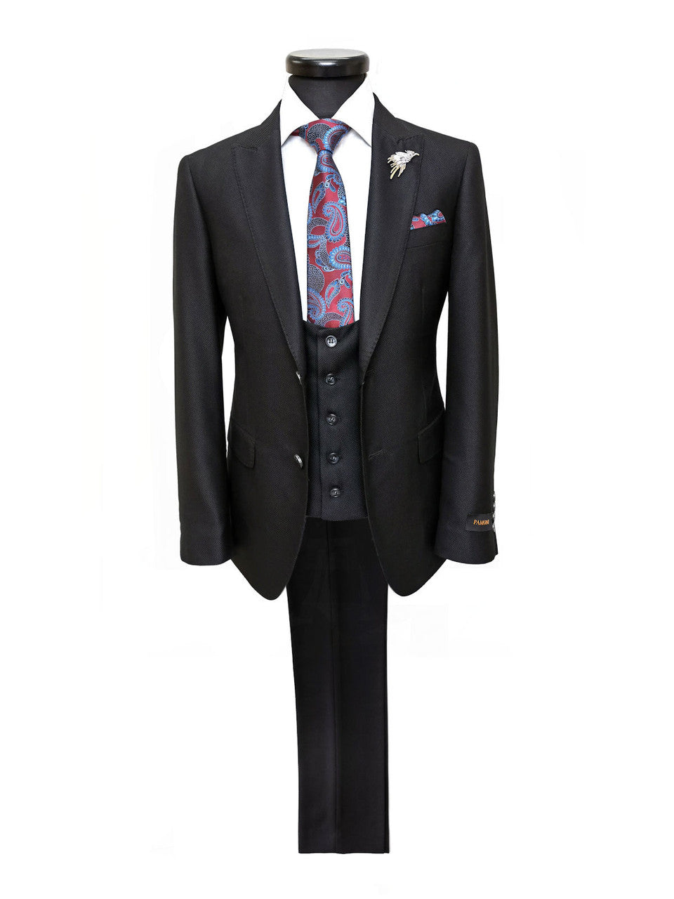 Black Textured Two Button Slim Fit Suit-0