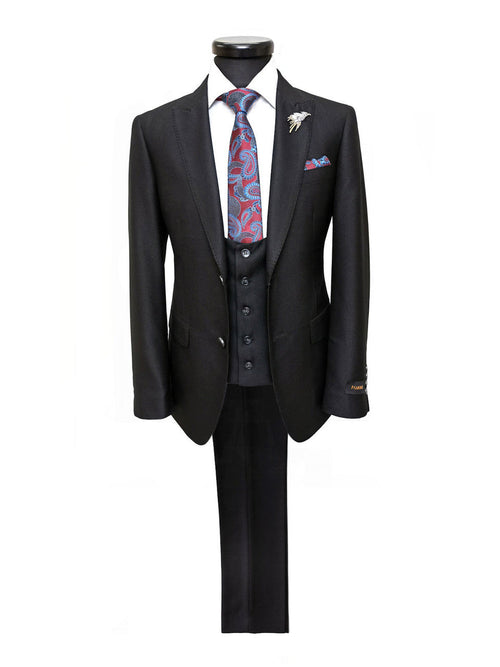 Black Textured Two Button Slim Fit Suit-0