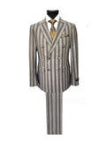 Brown Khaki Bold Stripe Double Breasted Suit-0