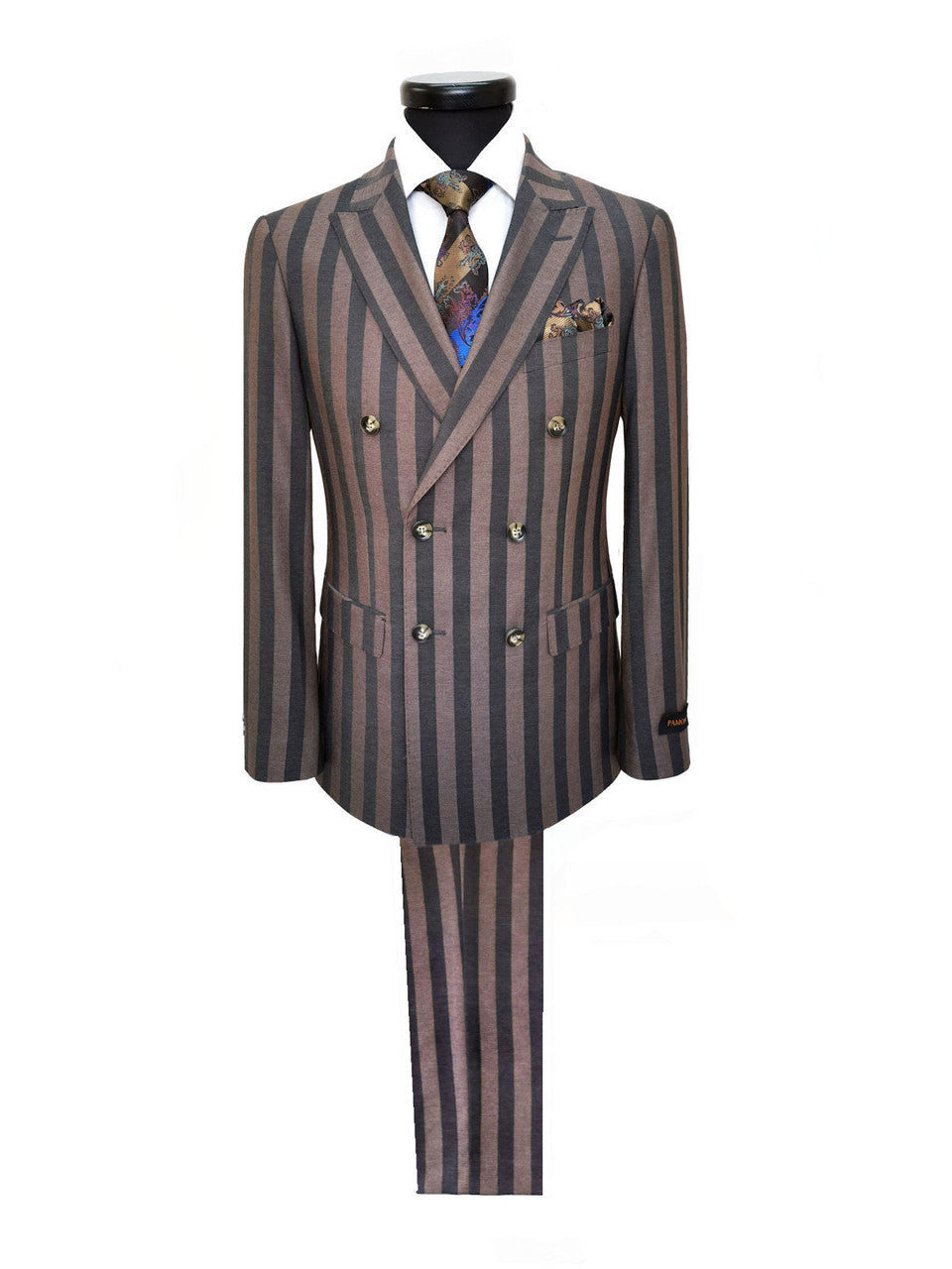 Brown Bold Stripe Double Breasted Suit-0