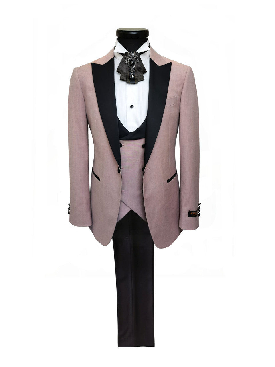 Pink 3-Piece Tuxedo With Black Peak Lapel-0