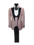 Pink 3-Piece Tuxedo With Black Peak Lapel-0