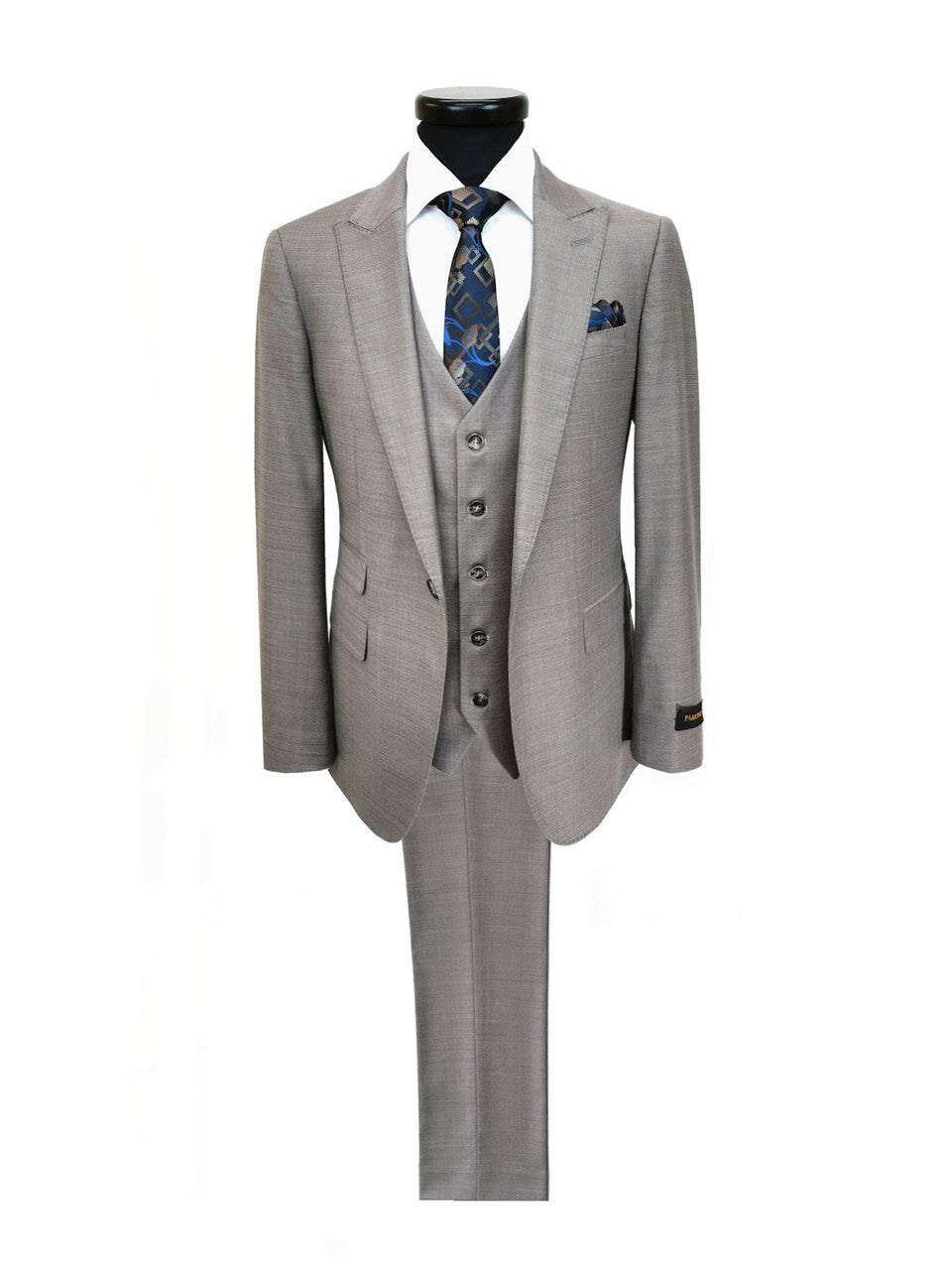 Taupe Slim Fit 3-Piece Twill Suit-0