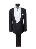 Black Double Breasted Tuxedo With White Shawl Lapel-0