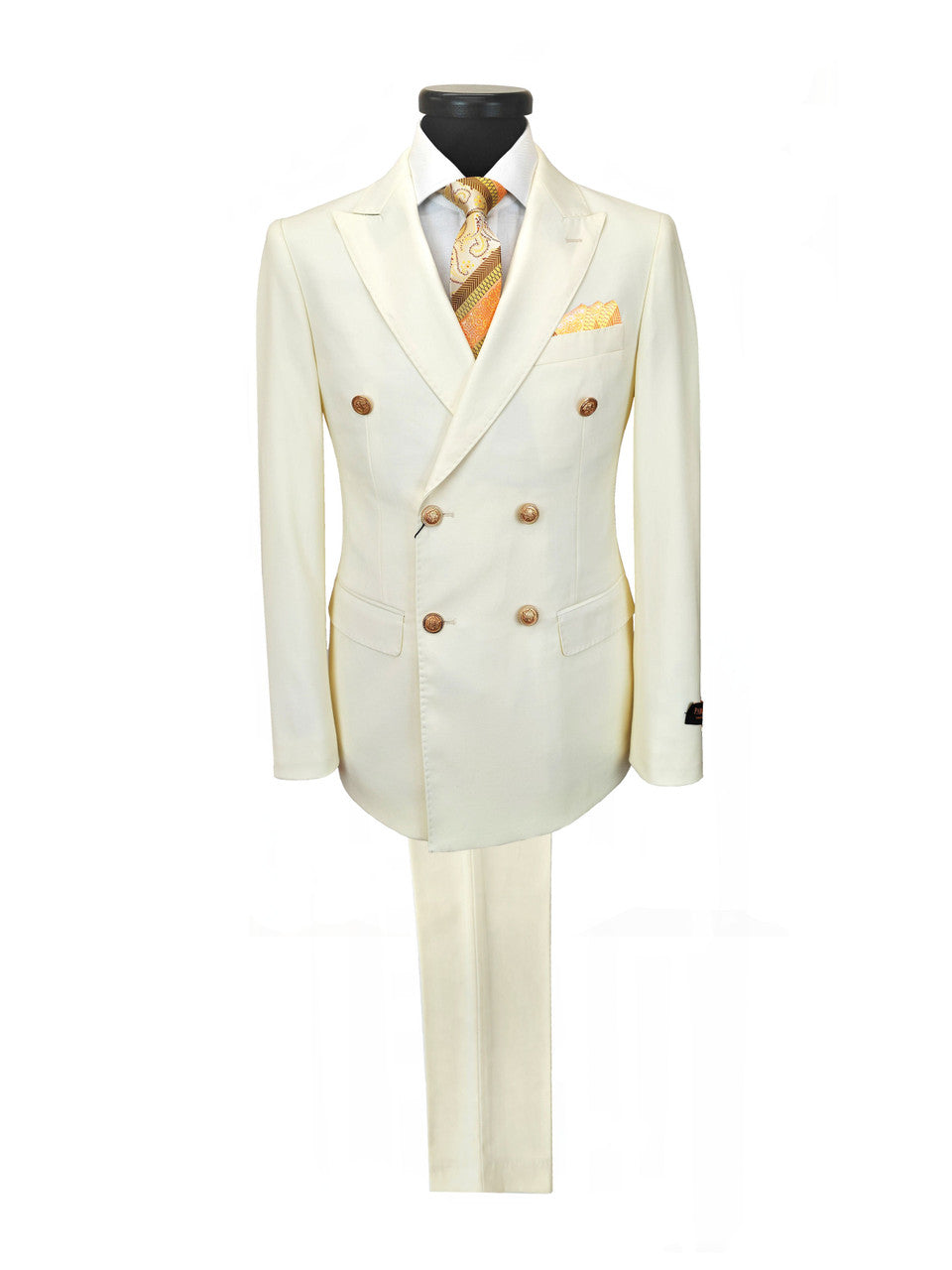 Ivory Double Breasted Suit with Gold Button-0
