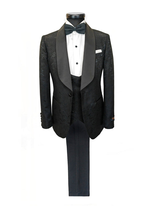 Black Floral Style 3-Piece Tuxedo-0