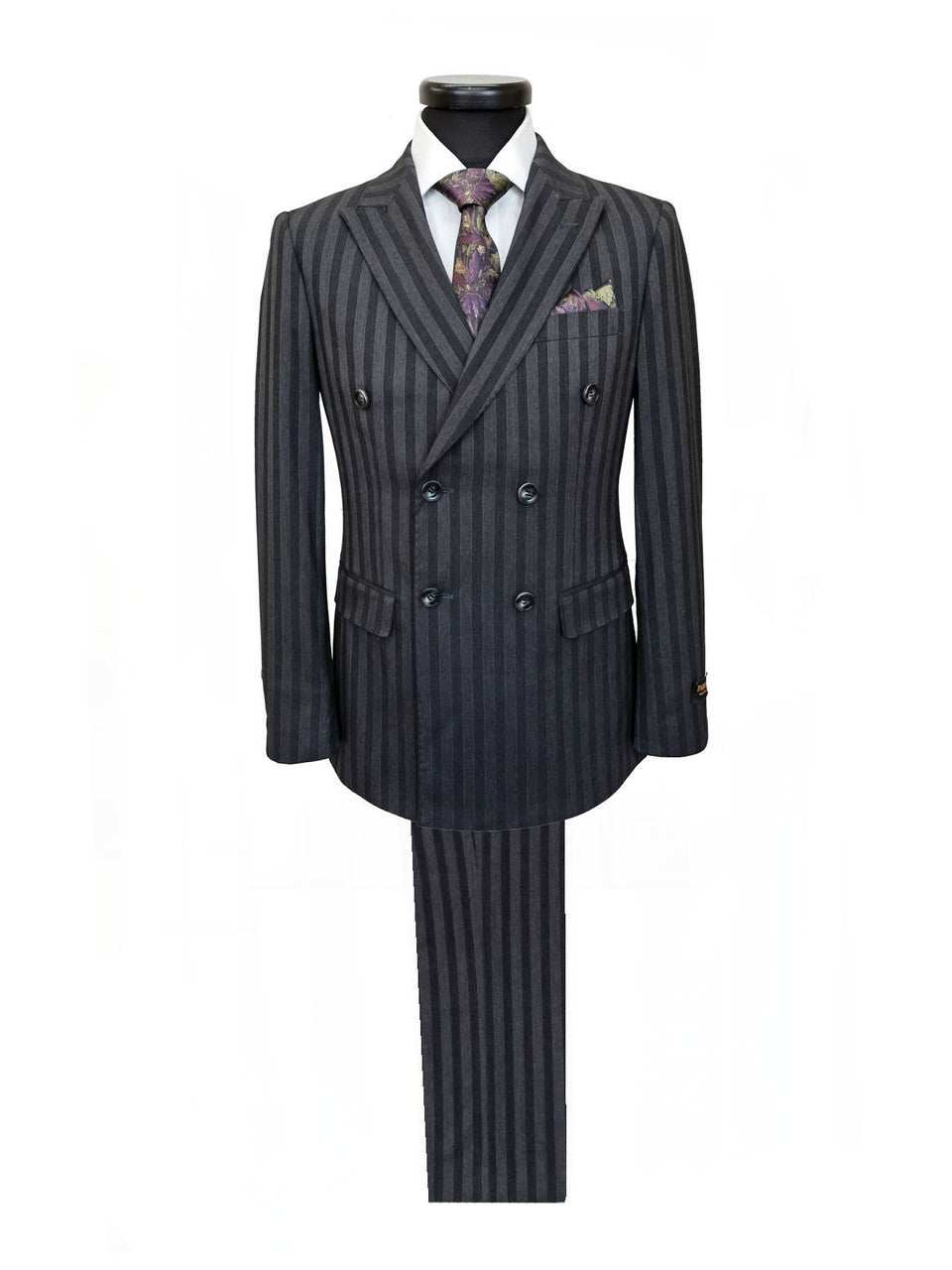 Charcoal Bold Stripe Double Breasted Suit-0