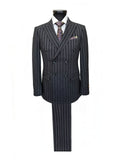 Charcoal Bold Stripe Double Breasted Suit-0