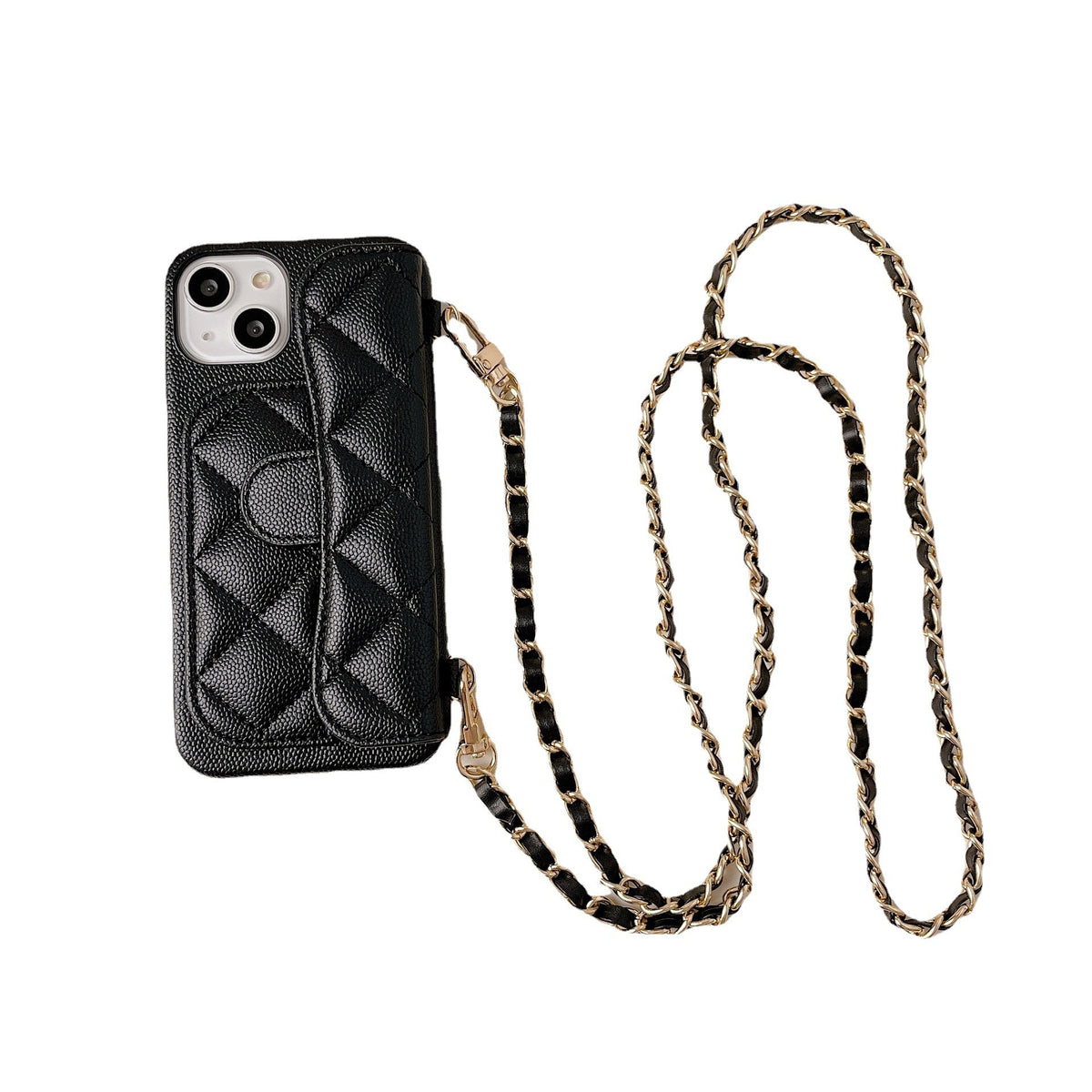 iPhone 17 Pro Max Chanel Style Card Holder Leather Wallet Case with Pattern for iPhone 16, 15, 14 - Hard Protective Shell, Vintage Texture Design