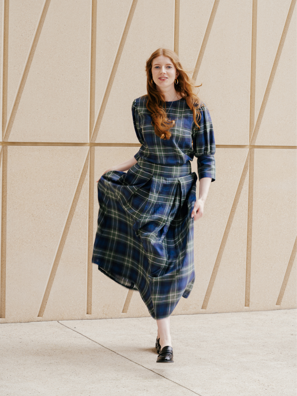 Maxi skirt with pockets Green Check Irish Linen – Valery | No More Nobody-3