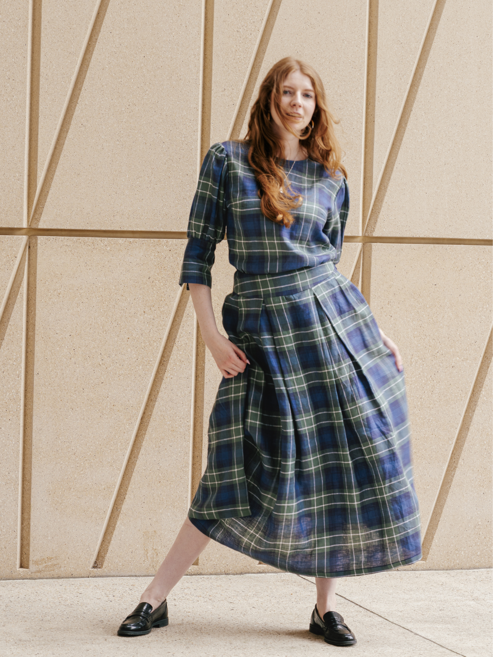 Maxi skirt with pockets Green Check Irish Linen – Valery | No More Nobody