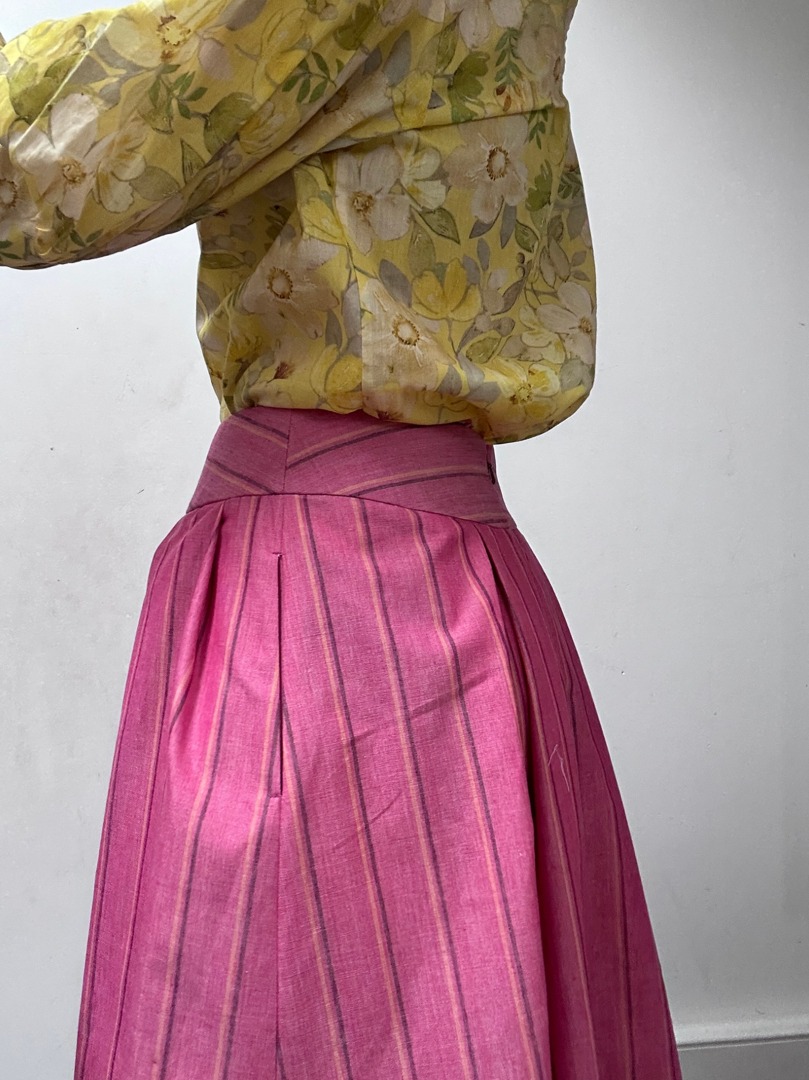 Maxi skirt with pockets Organic Linen Pink stripe – Valery | No More Nobody-3