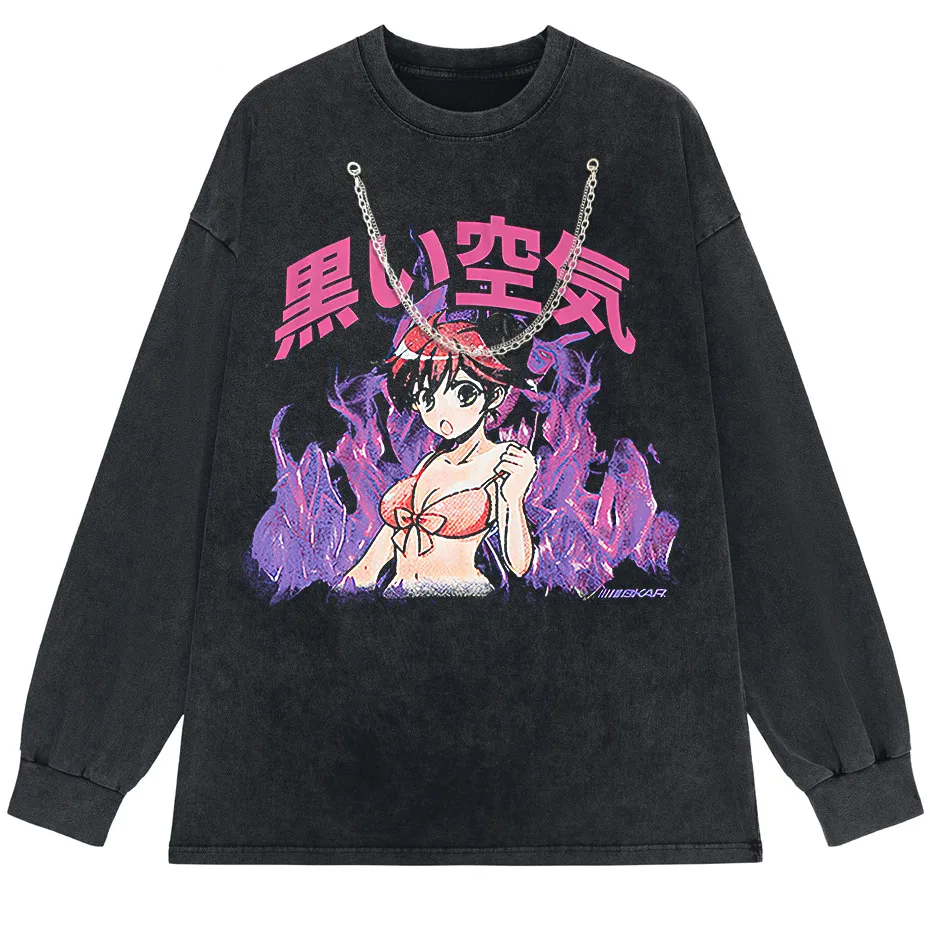 Japanese Anime Girl Oversized Streetwear T-Shirt-3