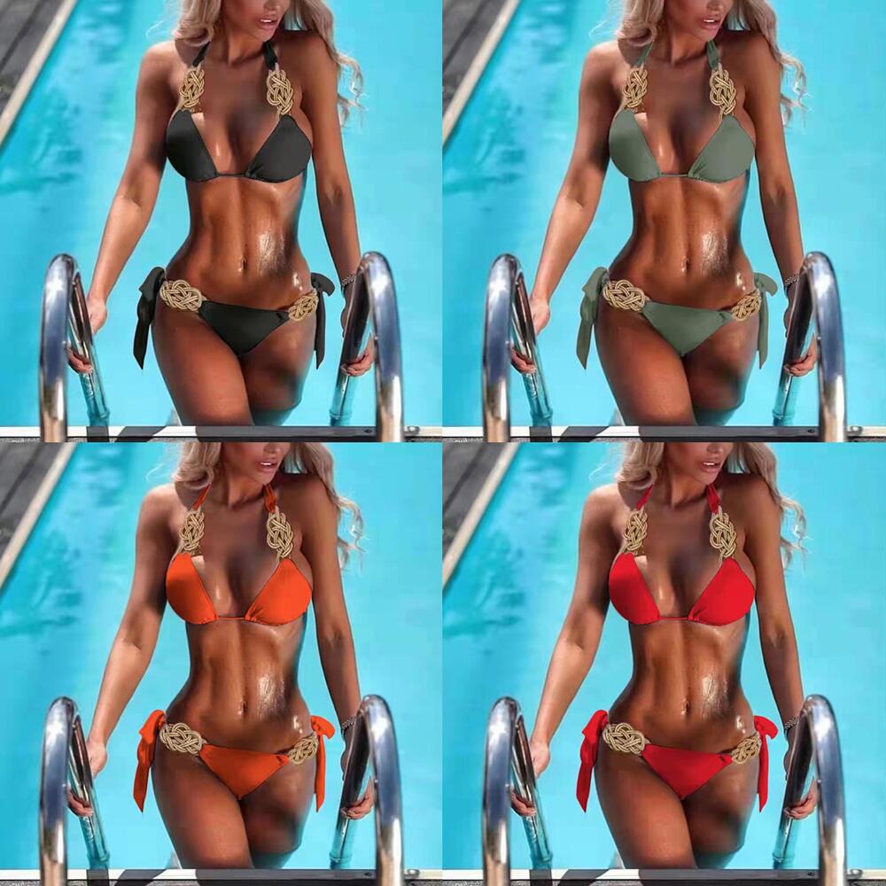 Solid color split swimsuit