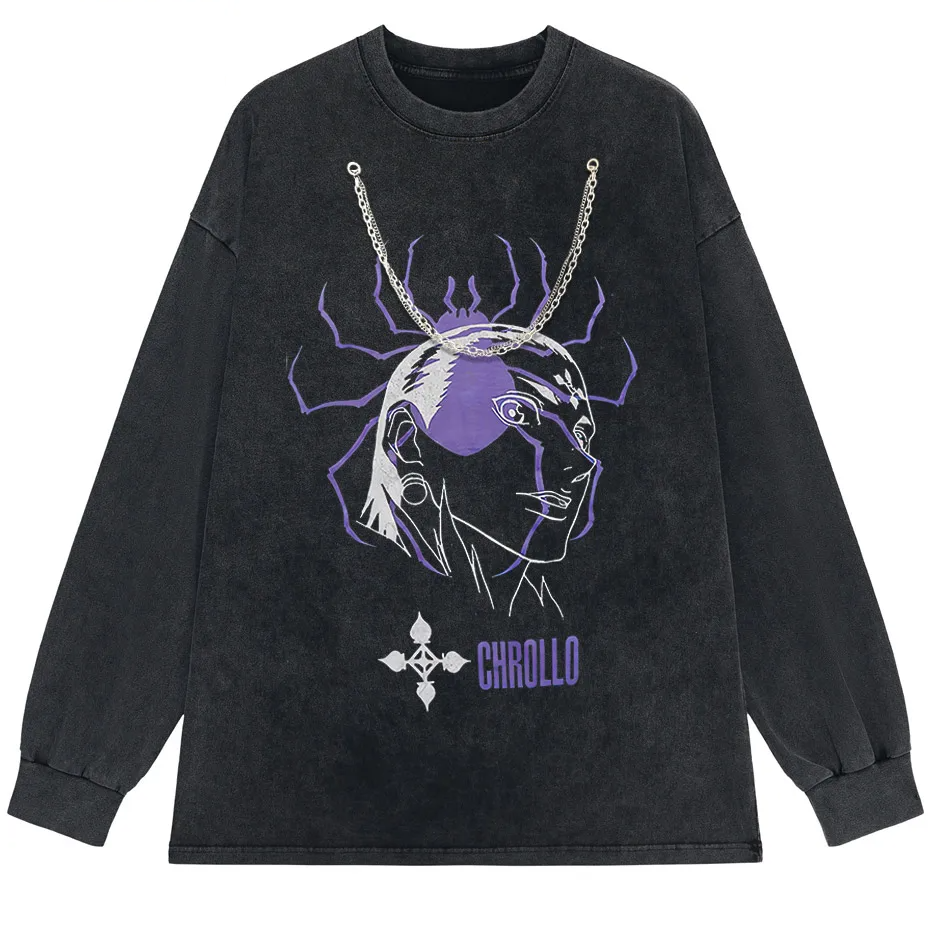 Vintage Washed Hunter x Hunter Chrollo Phantom Troupe Anime T-Shirt Men Harajuku Tee-4