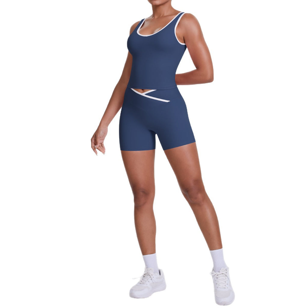 Naked tight yoga pants contrasting vest, sports bra crossed high waist wide leg pants women's sports and fitness pants