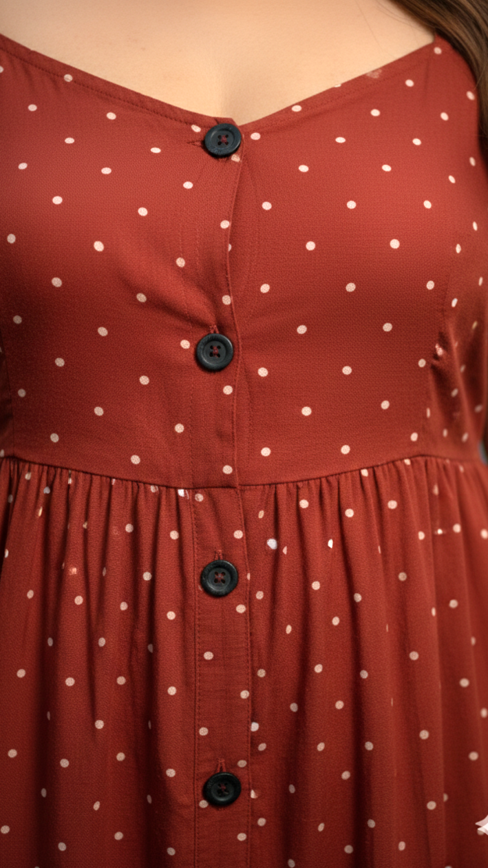 Maroon Polka Button-Down Dress-1