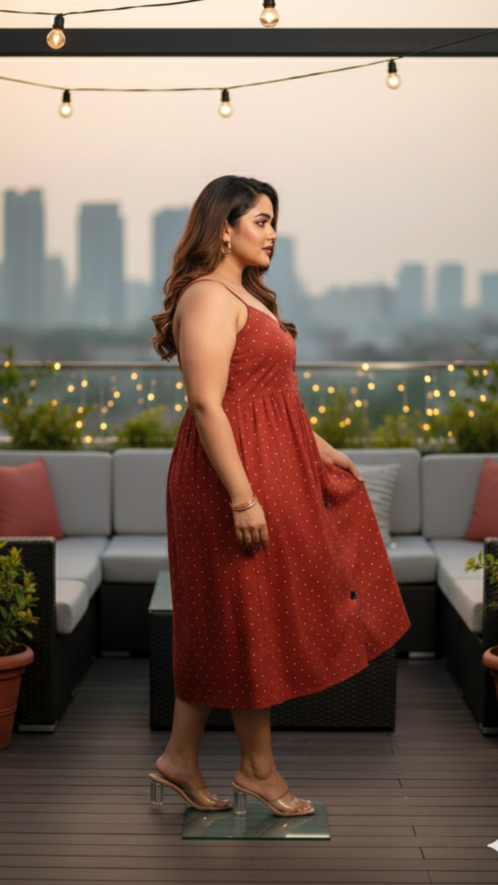 Maroon Polka Button-Down Dress-2