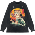 Japanese Genki Cat Anime Print Men's T-Shirt Casual O-Neck-2
