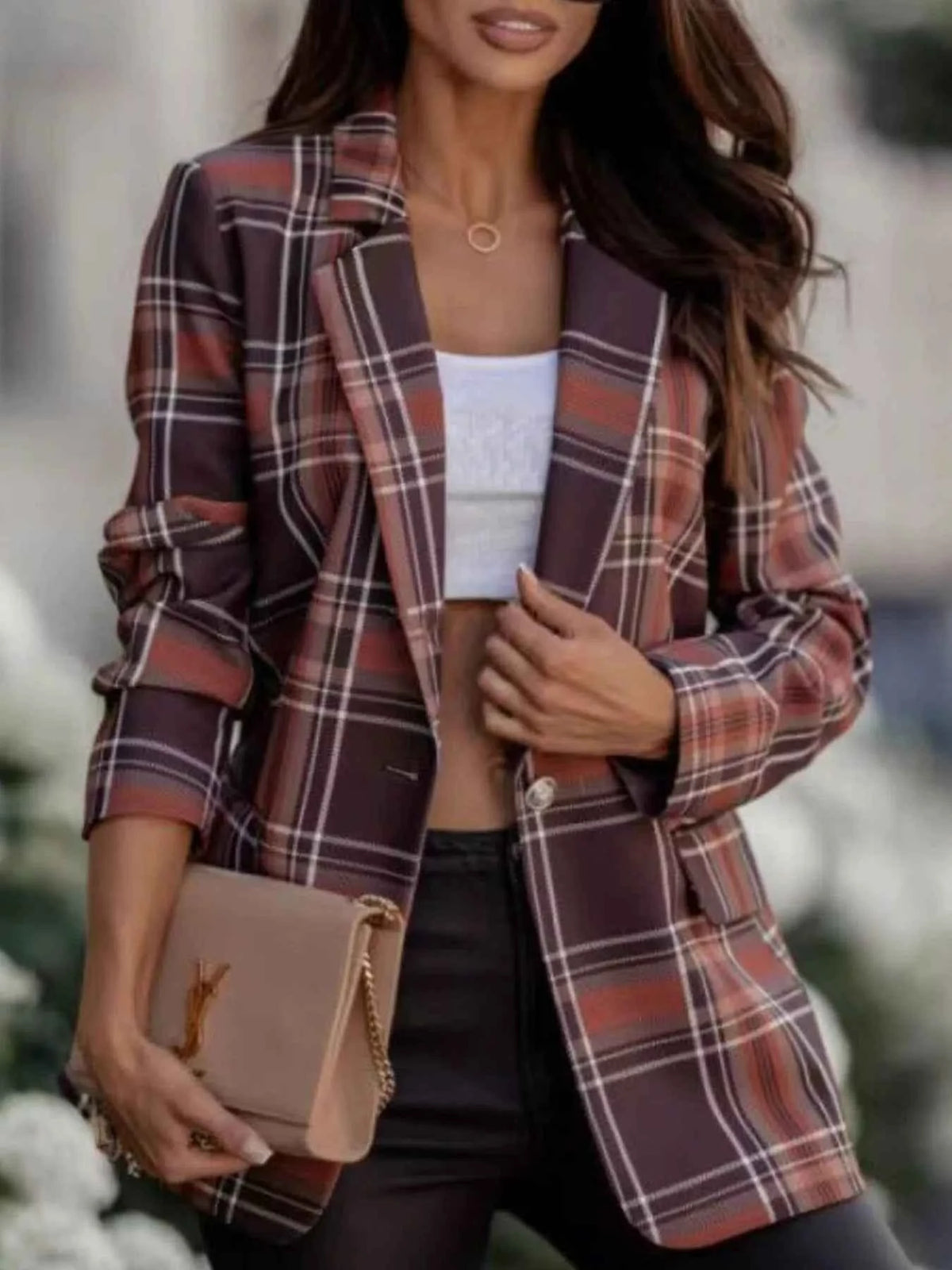 Plaid Lapel Collar Blazer