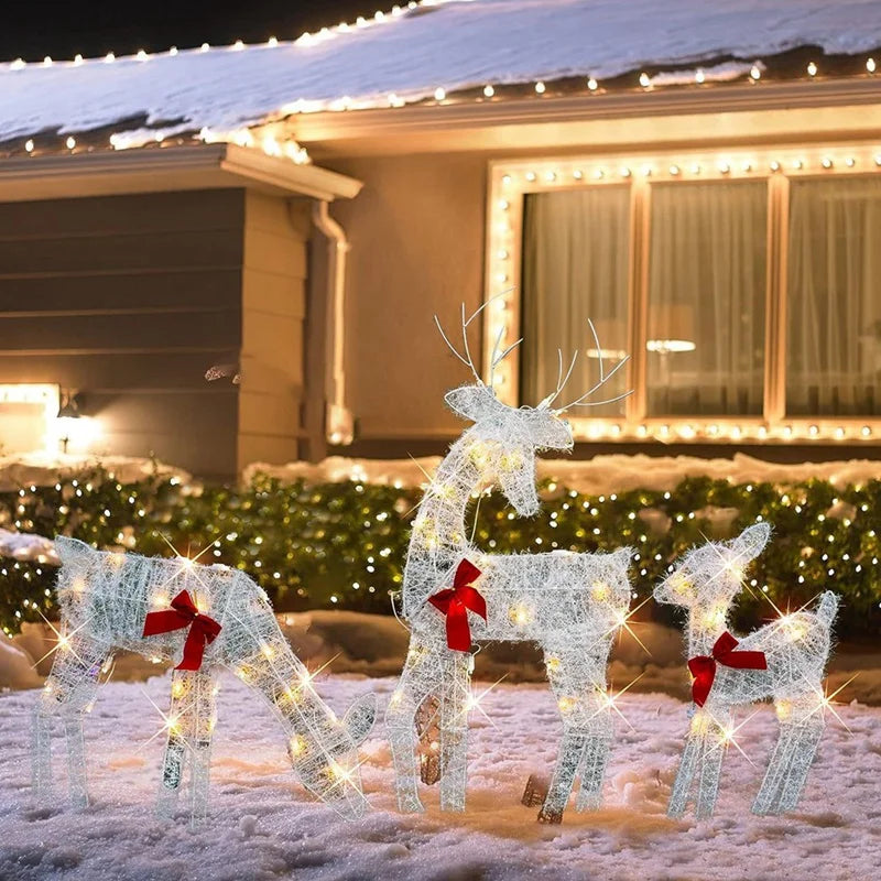 Lighted Christmas Reindeer and Sleigh Decoration