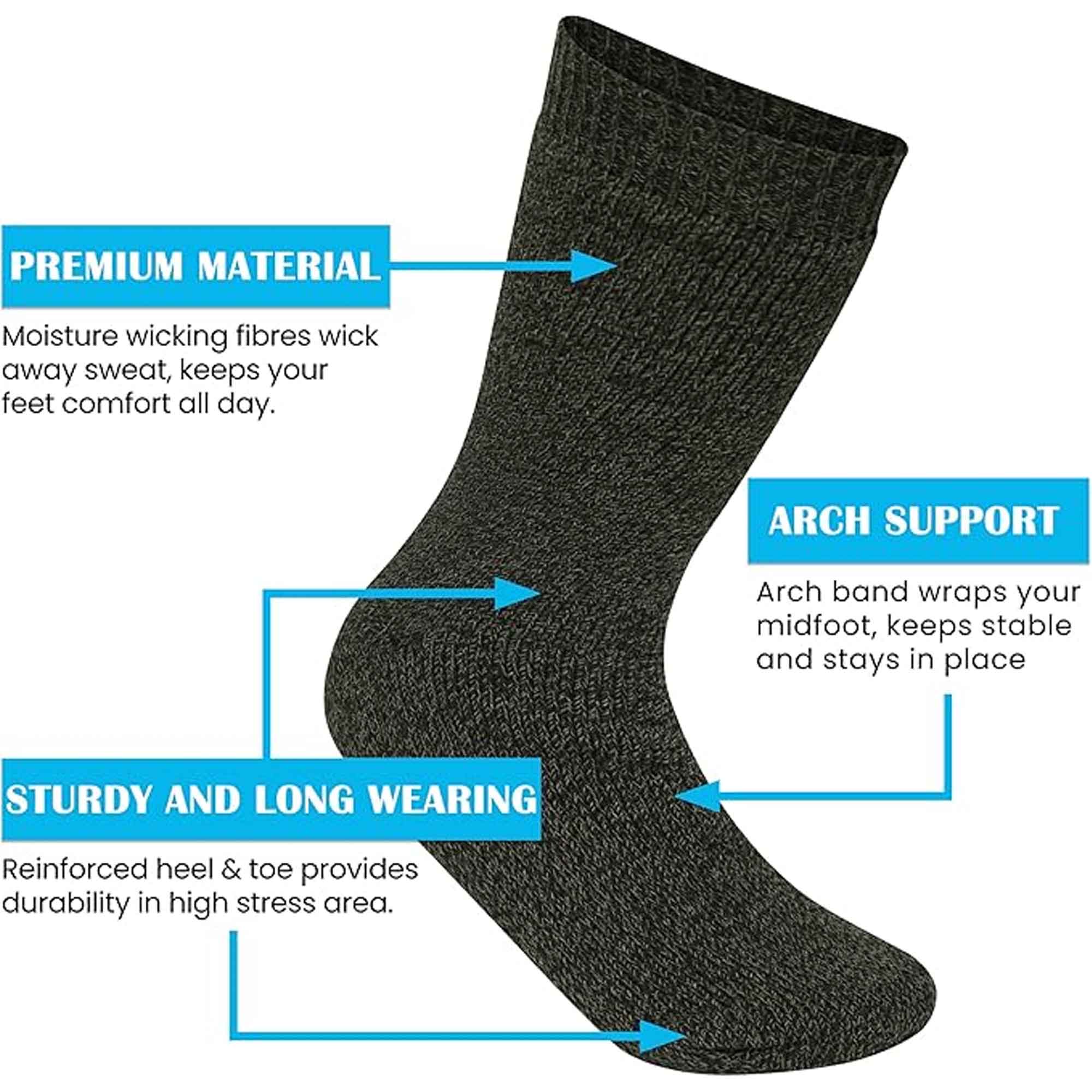 Sock Stack 3 Pack Mens Wellington Boot Socks Durable Cushioned Heel And Toe UK Size 6-11