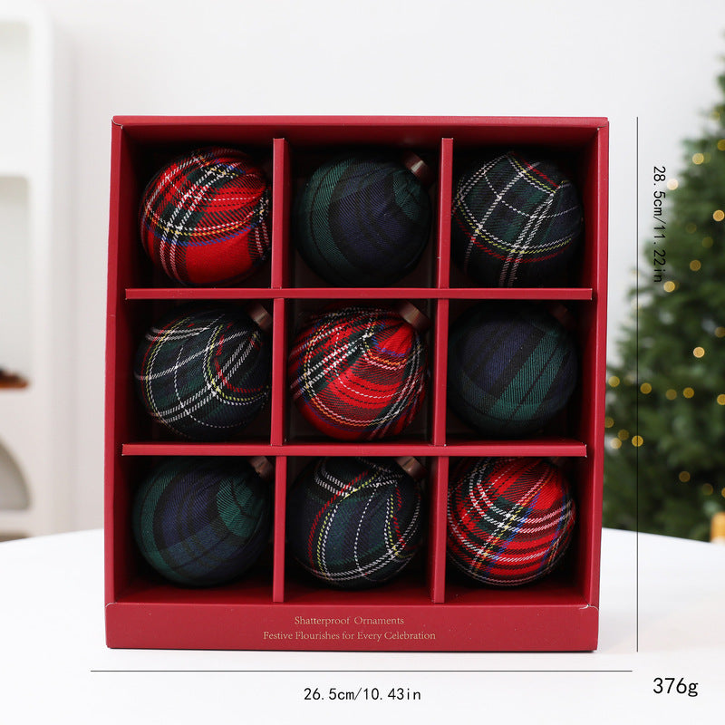 9PCS 8CM Christmas Ball Ornaments – Red & Green Grid Pattern Tree Hanging Pendants, 2026 New Year Holiday Decor