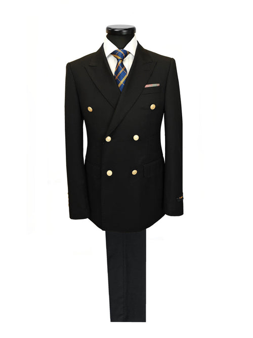 Black Double Breasted Suit with Gold Button-0