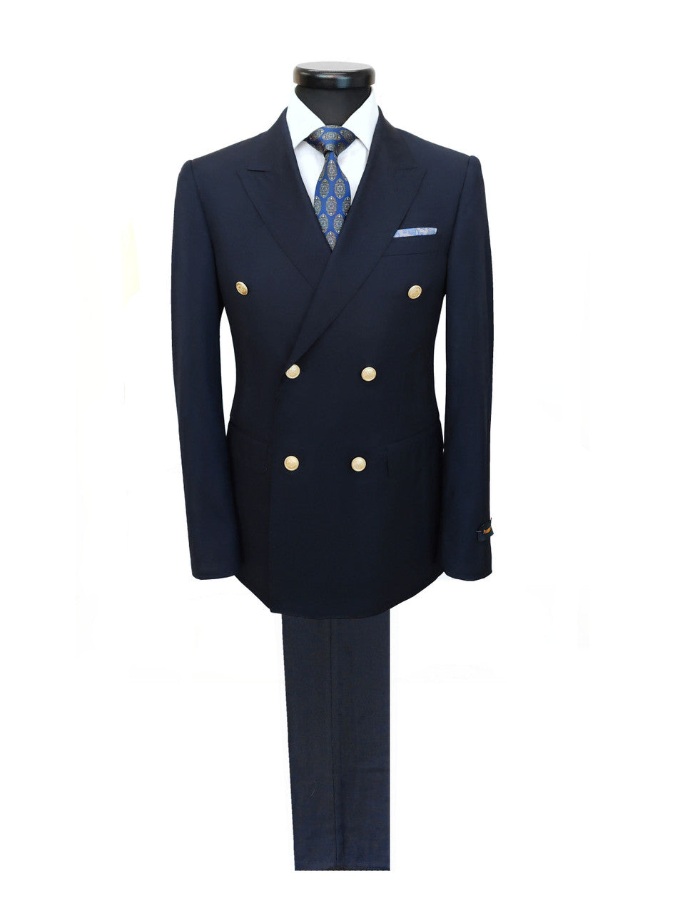 Dark Navy Double Breasted Suit with Gold Button-1