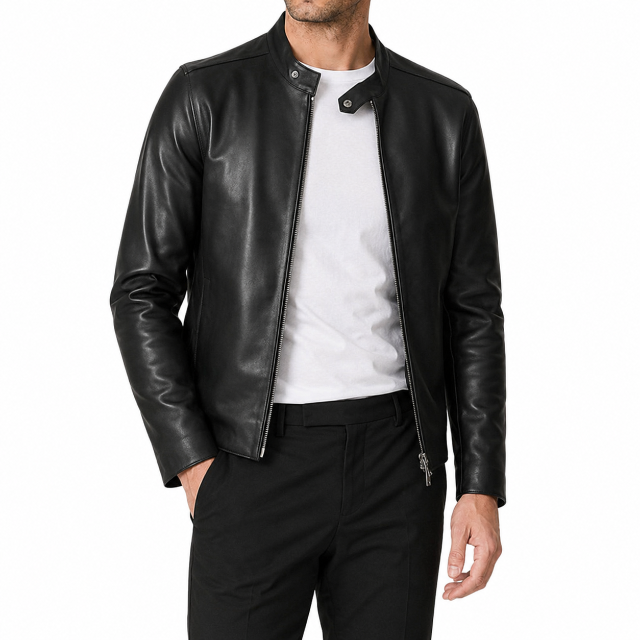 Men’s Leather Café Racer Jacket-2
