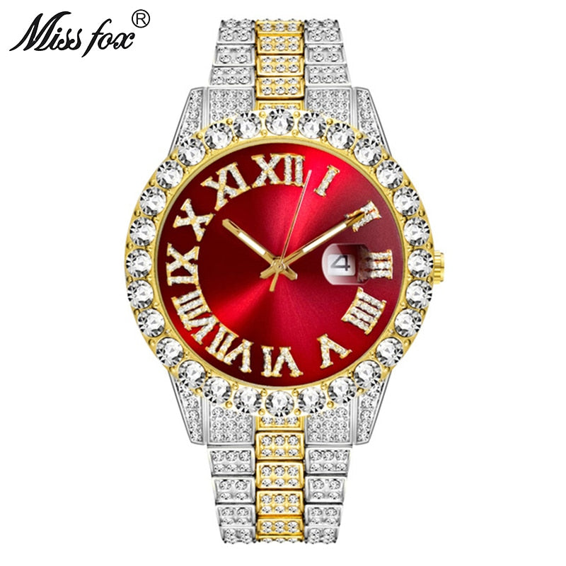 Diamond Waterproof Red Watch Men Top Brand Luxury 18k 