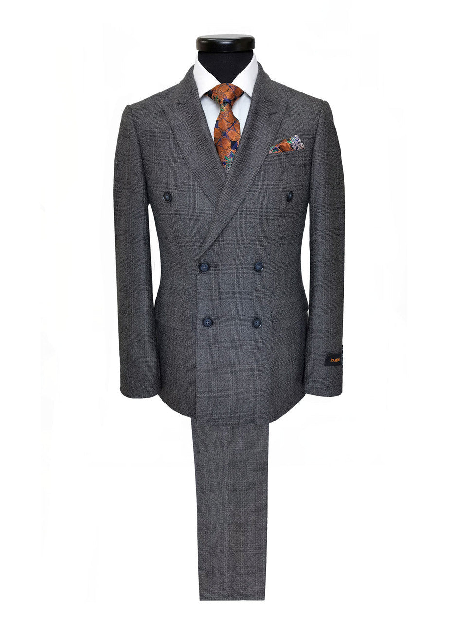 Dark Grey Prince Of Wales Check Double Breasted Suit-0
