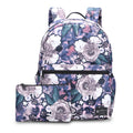 School bag two piece backpack peony print large capacity floral school bag USB backpack