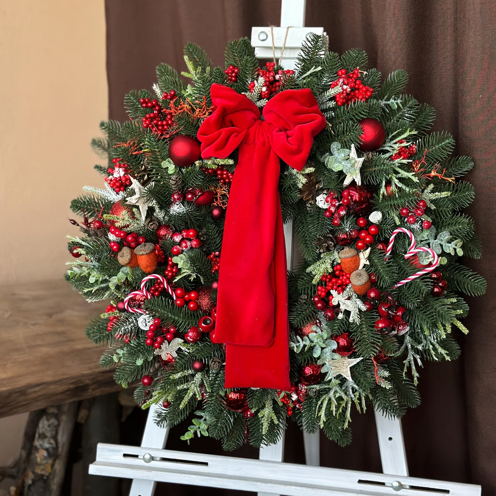 Artificial Christmas Wreath with Red Bow