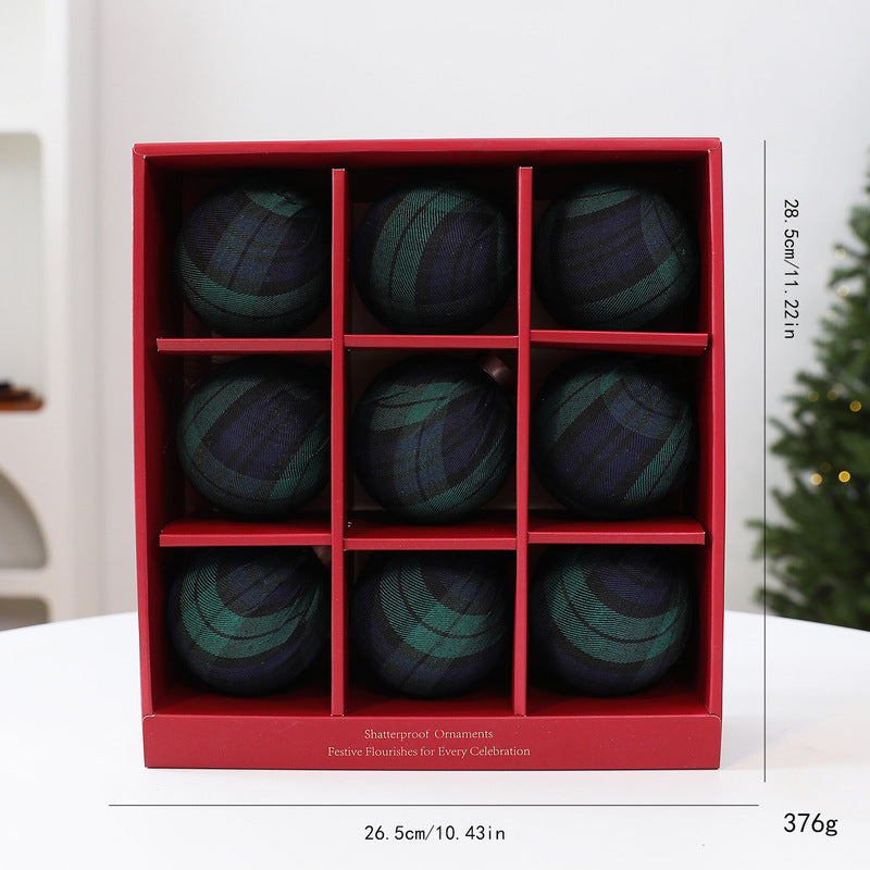 9PCS 8CM Christmas Ball Ornaments – Red & Green Grid Pattern Tree Hanging Pendants, 2026 New Year Holiday Decor