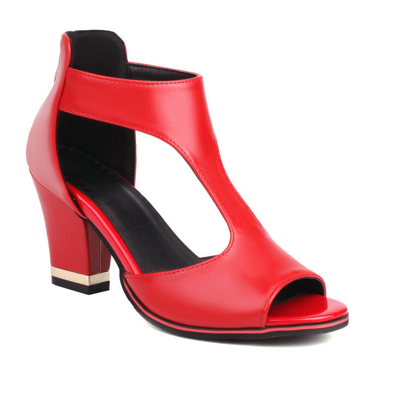 High Heel Women's Summer Chunky Heel Sandals Waterproof Platform Thick Sole Sexy Slimming Back Zipper Hollow Out Ankle Boots