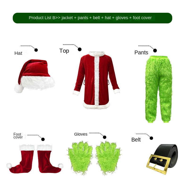 Christmas Costume Cosplay Clothes Grinch Santa Claus The Grinch Party Performance Costume