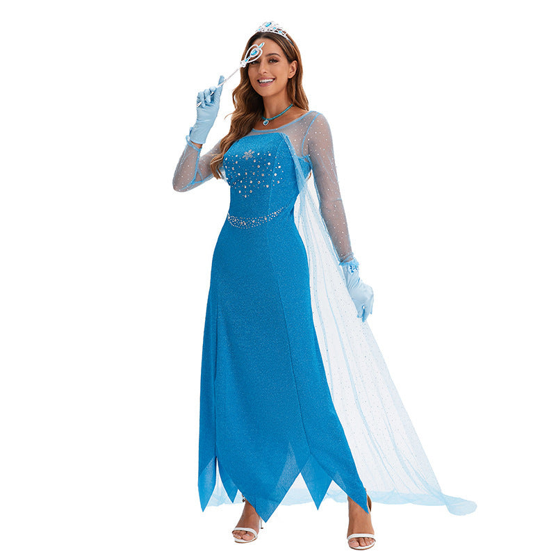 Style Movie Adult Elsa Princess Dress Frozen Queen Costume Cosplay Anime Character Performance Clothing