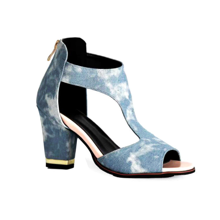 High Heel Women's Summer Chunky Heel Sandals Waterproof Platform Thick Sole Sexy Slimming Back Zipper Hollow Out Ankle Boots