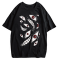Harajuku Anime Eyes Graphic Washed T-Shirt Men Streetwear Cotton Tee-2