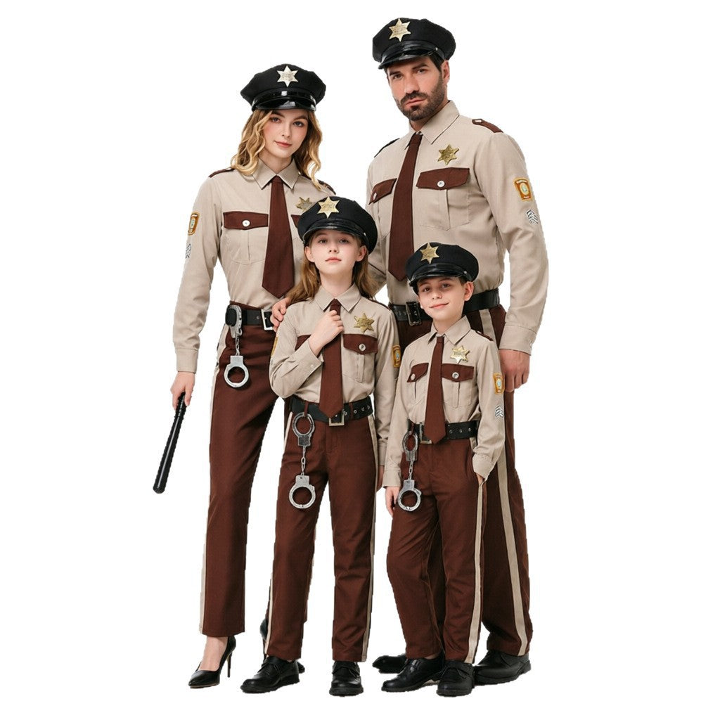 Parent-Child Police Chief Costume Set, Adult and Kids Matching Cosplay Role Play Outfit, Halloween Stage Performance Costume