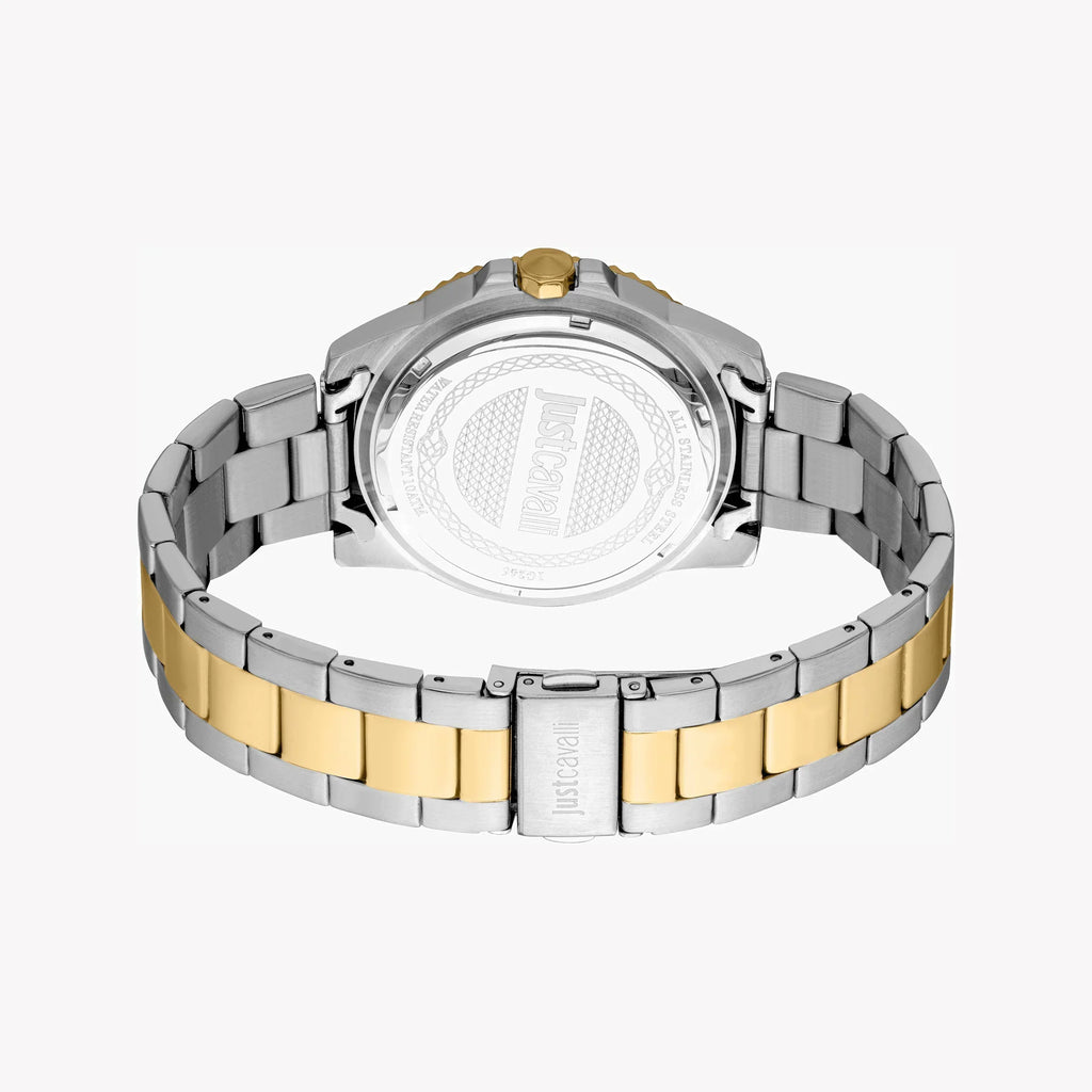 Just Cavalli Men's Two Tone Silver & Gold Watch, Blue Dial | Jc1g246m0275