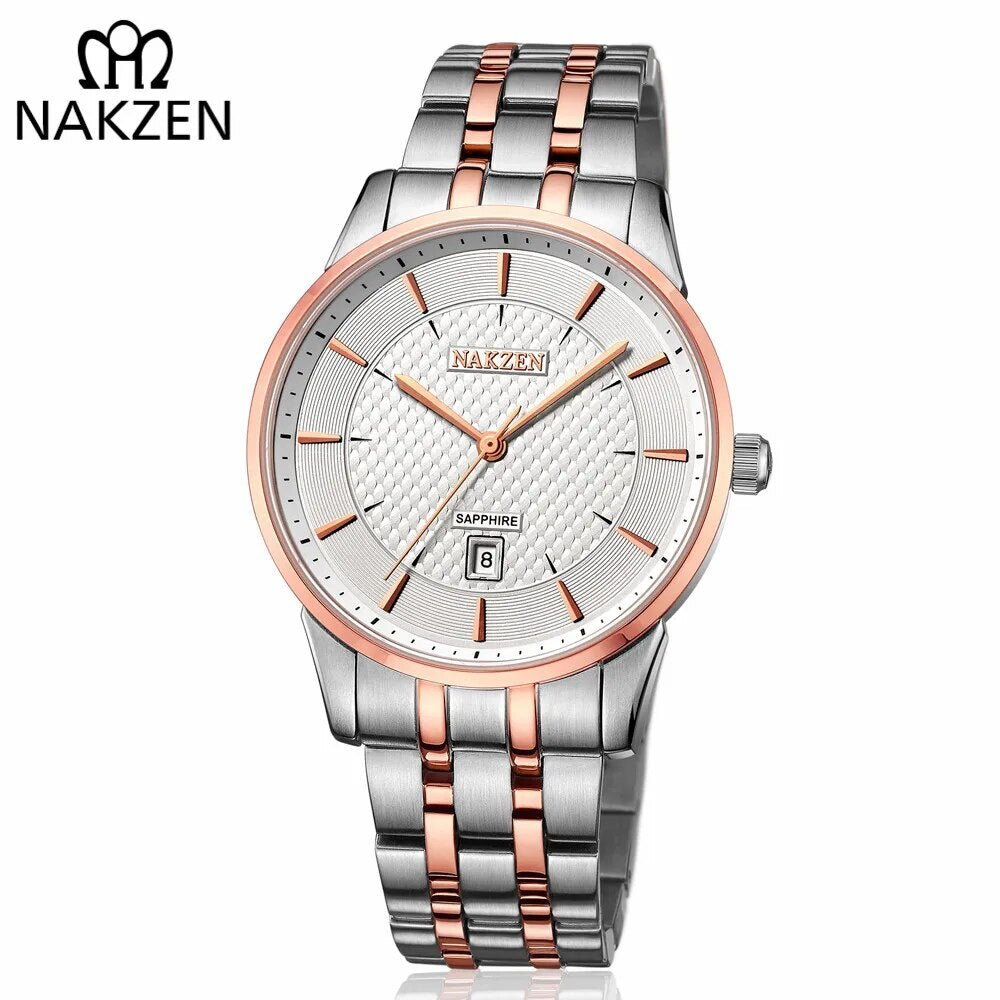 NAKZEN Top Luxury Brand Men's Watches Waterproof Quartz Stainless Steel Watch Rose Gold Watches Male Clock Relogio Masculino 4009-0