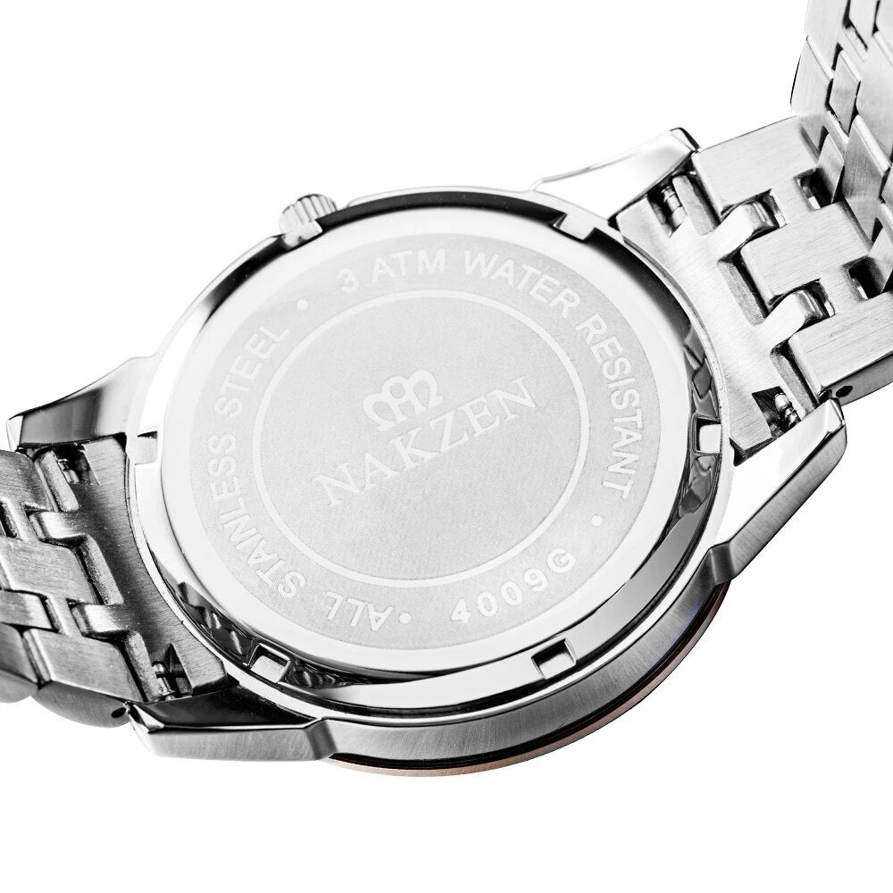 NAKZEN Top Luxury Brand Men's Watches Waterproof Quartz Stainless Steel Watch Rose Gold Watches Male Clock Relogio Masculino 4009-3