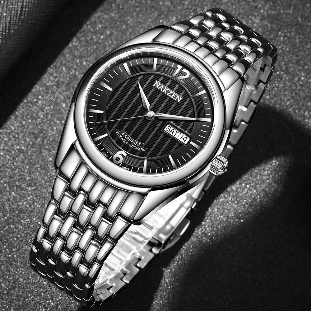 NAKZEN Mens Automatic Mechanical Watch Miyota 8205 Movemen Men Business Waterproof Stainless Steel Watch Clock Relogio Masculino 6009-0