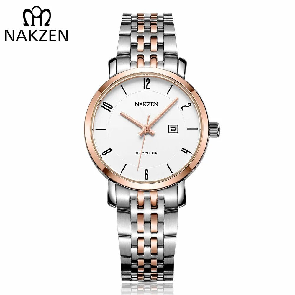 NAKZEN Luxury Tops Brand Women Quartz Wrist watch Ladies Full Steel Waterproof Watches Female Sapphire Designer Dress Watches 4033-0