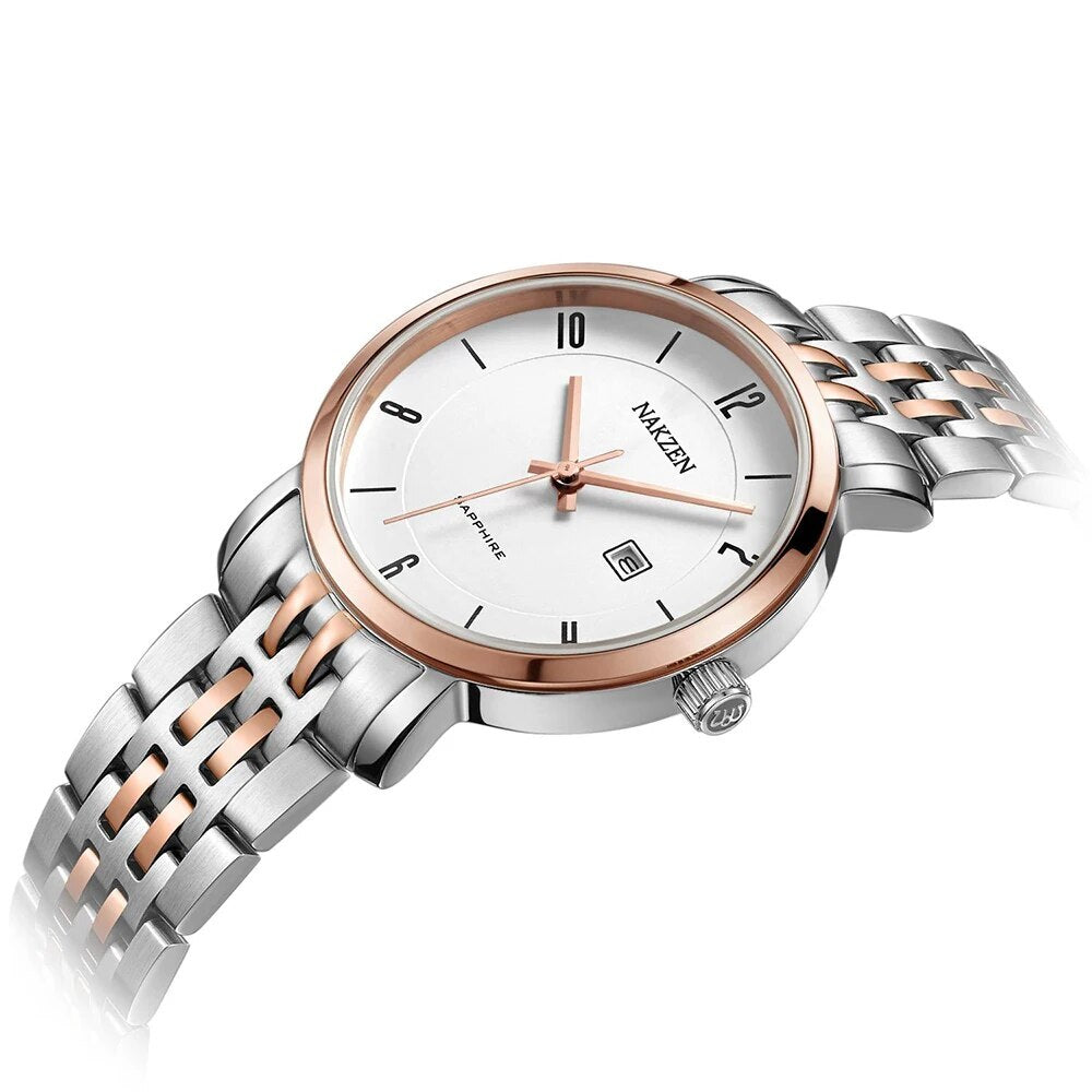 NAKZEN Luxury Tops Brand Women Quartz Wrist watch Ladies Full Steel Waterproof Watches Female Sapphire Designer Dress Watches 4033-3