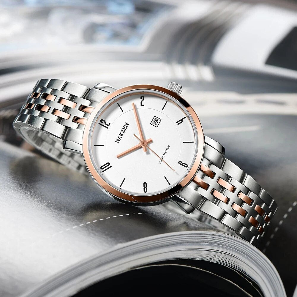 NAKZEN Luxury Tops Brand Women Quartz Wrist watch Ladies Full Steel Waterproof Watches Female Sapphire Designer Dress Watches 4033-5