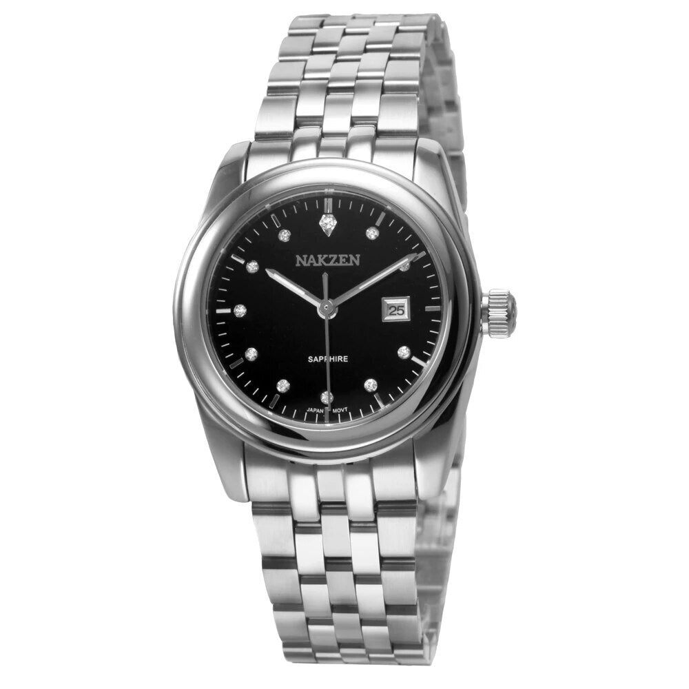 NAKZEN Womens Gold Luxury Quartz Diamond Watch Calendar Display Women Full Steel Wrist Watch Female Clock relogio masculino 6012-1