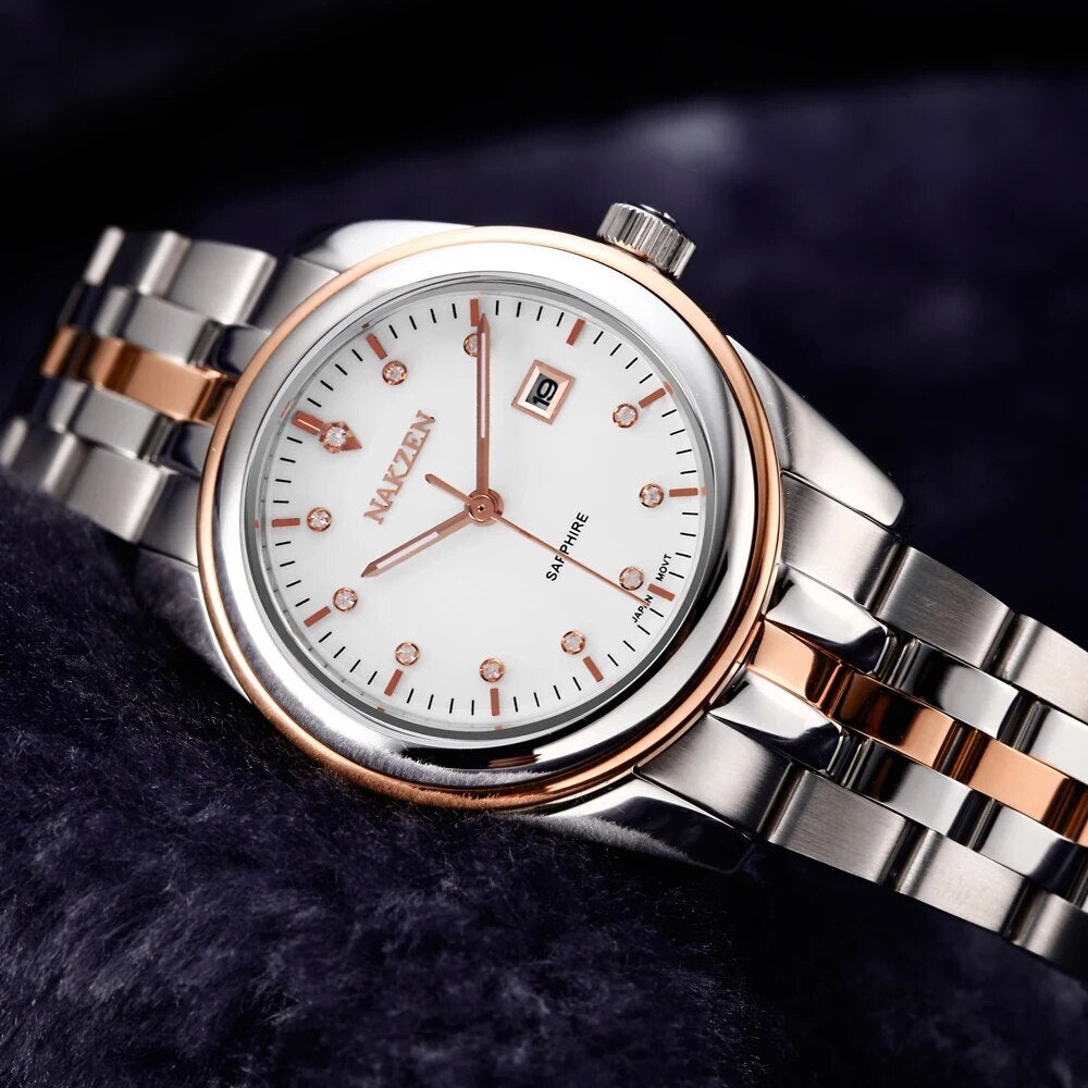 NAKZEN Womens Gold Luxury Quartz Diamond Watch Calendar Display Women Full Steel Wrist Watch Female Clock relogio masculino 6012-5